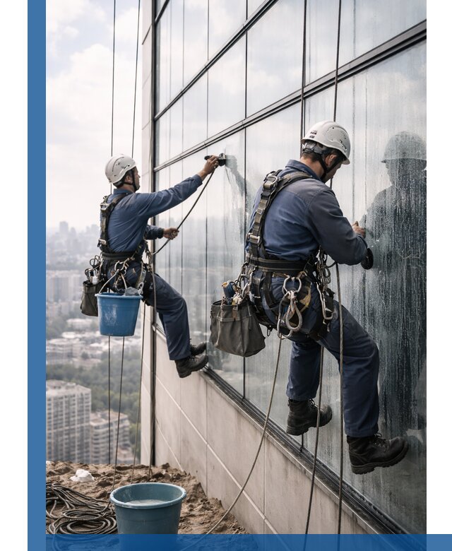 Профессиональная мойка фасадных окон альпинистами в Усинске