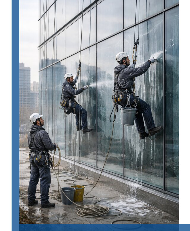 Промышленная мойка панорамных окон на высоте в Усинске