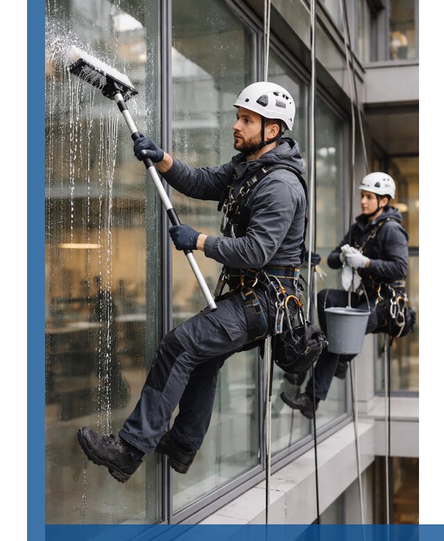 Профессиональная мойка витражей промышленными альпинистами в Усинске