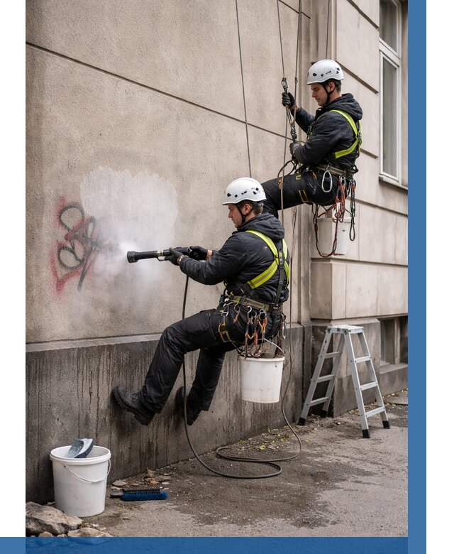 Удаление граффити с фасада в Усинске от 4607 р. | ВЫСОТНИК-Снс