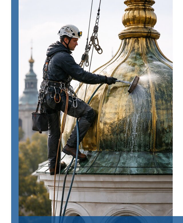 Профессиональная мойка куполов и шпилей высотными альпинистами в Усинске