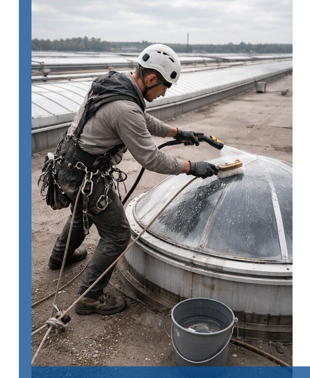 Мойка зенитных фонарей на кровле для промышленных объектов в Усинске