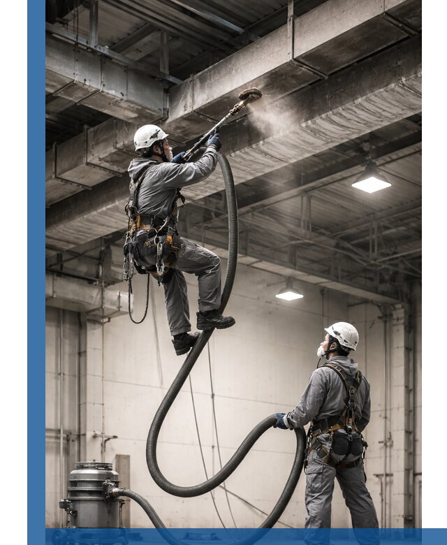 Обеспыливание потолочных конструкций в Усинске промышленным альпинизмом