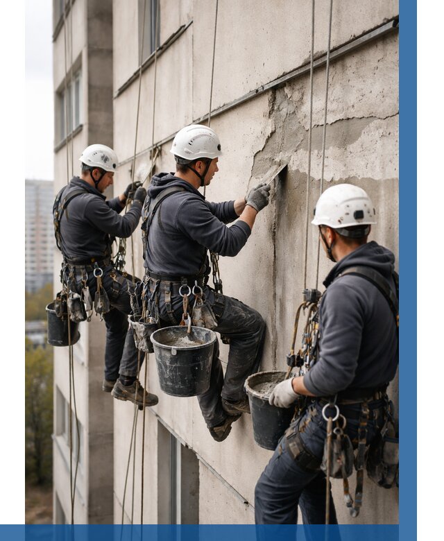 Ремонт бетонных элементов фасада в Усинске от 2560 р. | ВЫСОТНИК-Снс