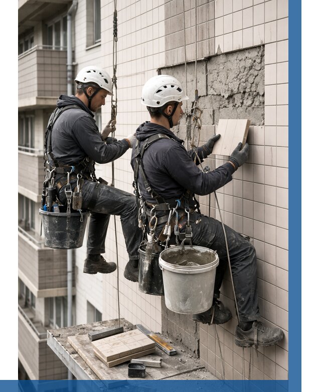 Ремонт облицовки фасада плиткой в Усинске от 1843 р. | ВЫСОТНИК-Снс