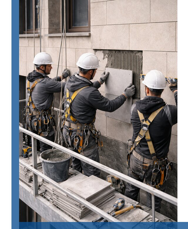 Ремонт облицовки фасада плиткой в Усинске с гарантией