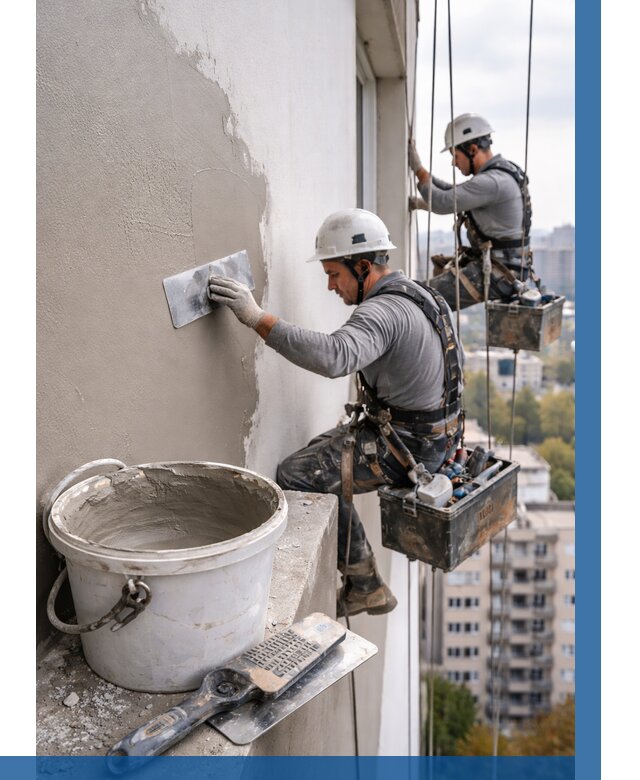 Шпаклевка фасада на высоте в Усинске от 717 р. | ВЫСОТНИК-Снс