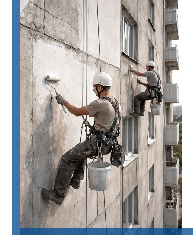 Покраска бетонного фасада в Усинске для жилых и промышленных объектов