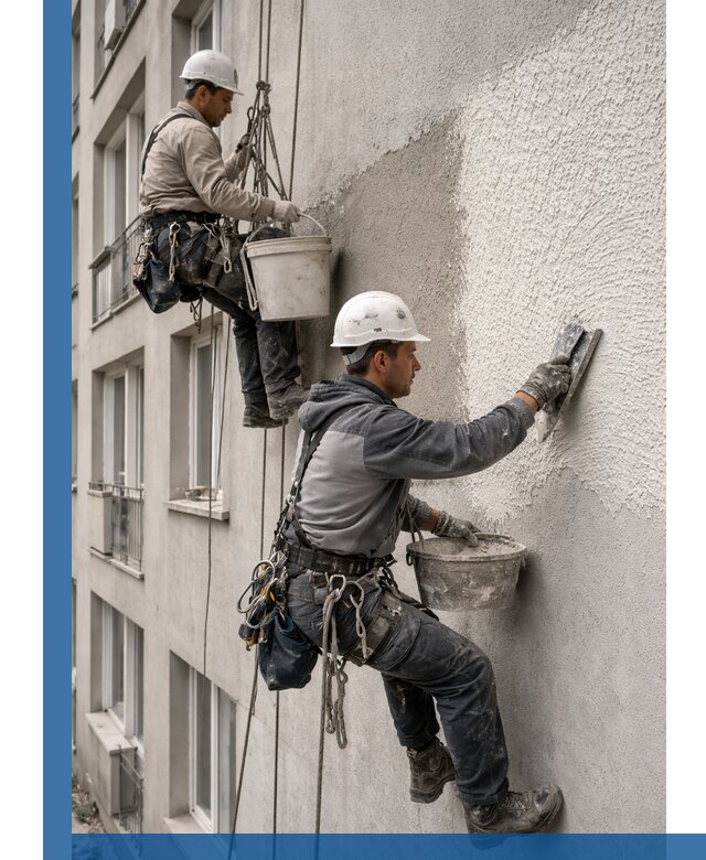 Нанесение декоративной штукатурки короед на фасад в Усинске