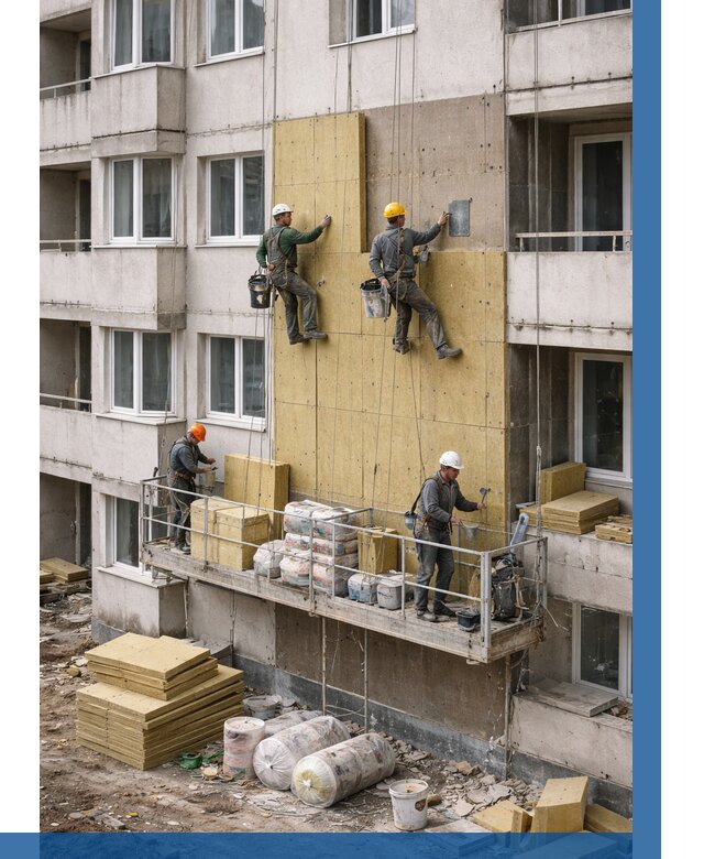 Утепление фасада минватой в Усинске от 1536 р. | ВЫСОТНИК-Снс