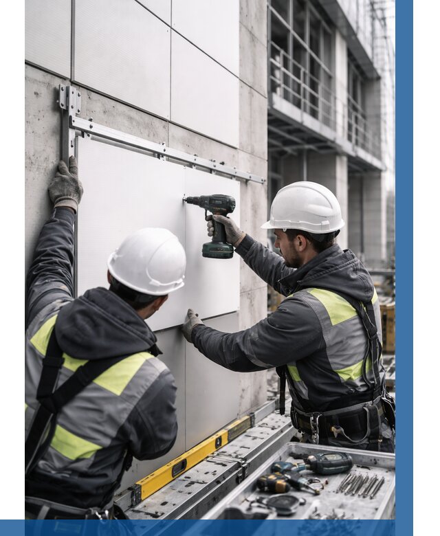 Монтаж композитных панелей фасада в Усинске от 2560 р. | ВЫСОТНИК-Снс