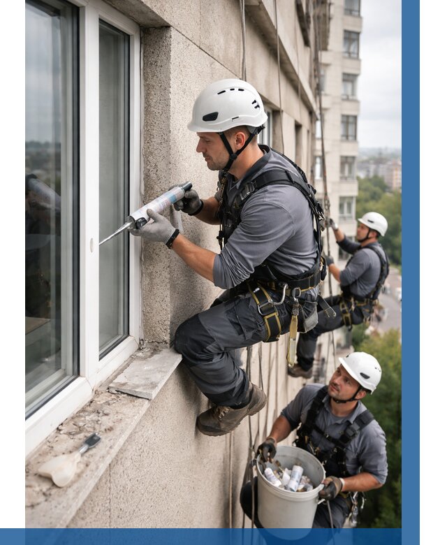 Герметизация оконных швов снаружи в Усинске от 1536 р. | ВЫСОТНИК-Снс