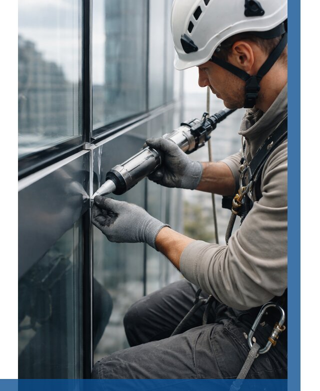 Герметизация стыков витража в Усинске от 1229 р. | ВЫСОТНИК-Снс