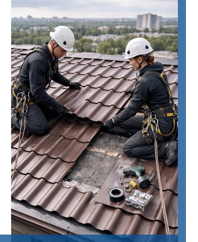 Ремонт металлочерепицы на крыше в Усинске от 921 р. | ВЫСОТНИК-Снс