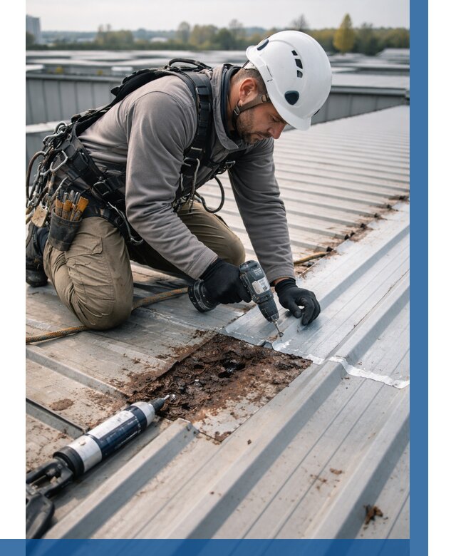 Ремонт профнастила на кровле в Усинске от 717 р. | ВЫСОТНИК-Снс