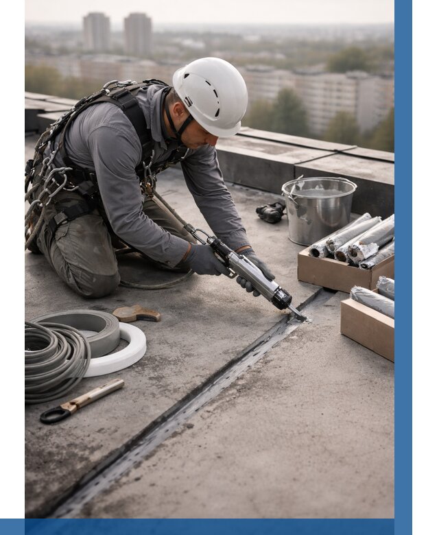 Герметизация швов кровли в Усинске от 461 р./м2 | ВЫСОТНИК-Снс