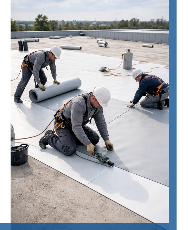 Монтаж мембранной кровли под ключ в Усинске от 1229 р. | ВЫСОТНИК-Снс