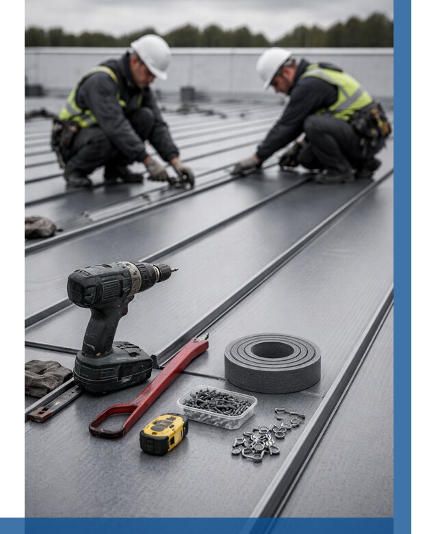 Монтаж фальцевой кровли в Усинске от 1843 р. | ВЫСОТНИК-Снс