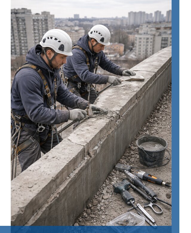 Ремонт парапета на кровле в Усинске от 1536 р. | ВЫСОТНИК-Снс