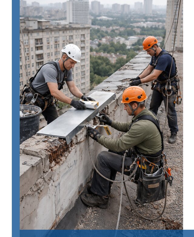 Ремонт парапета на кровле в Усинске, высотные работы с гарантией