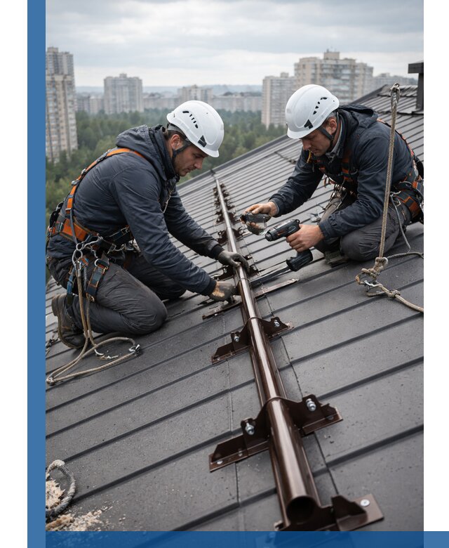 Монтаж снегозадержателей на кровле зданий в Усинске под ключ