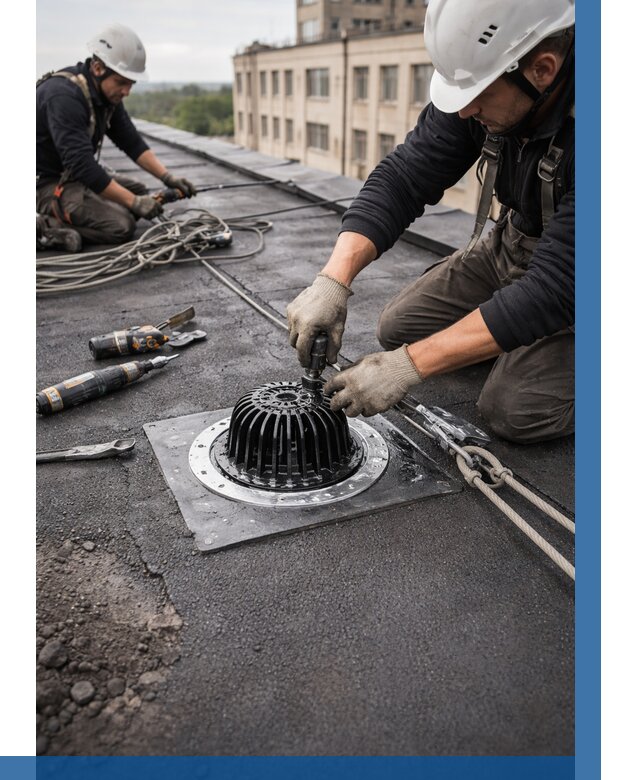 Установка водосточных воронок в Усинске цена от 3583 р. | ВЫСОТНИК-Снс