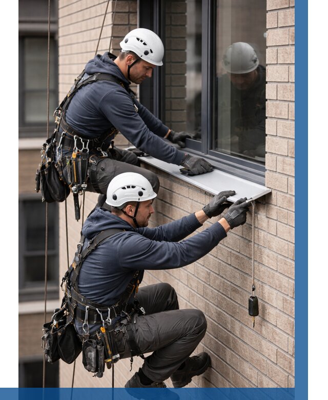 Монтаж оконных отливов под ключ в Усинске от 3583 р. | ВЫСОТНИК-Снс