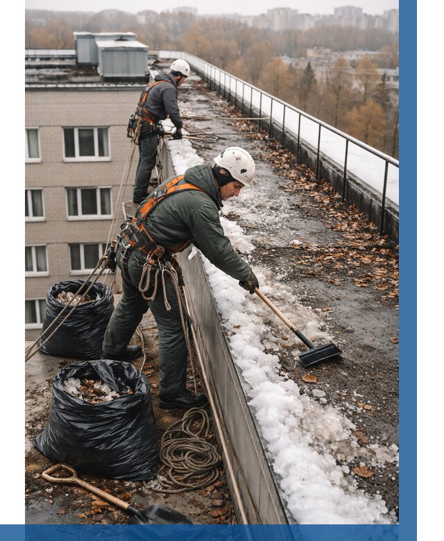 Очистка кровли по периметру в Усинске от 563 р. | ВЫСОТНИК-Снс