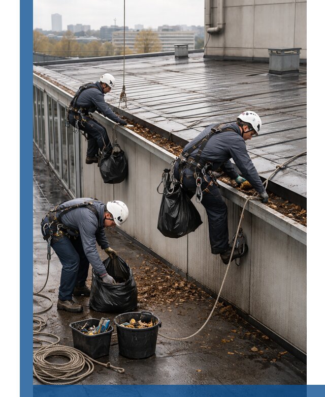 Очистка кровли по периметру в Усинске силами промышленных альпинистов