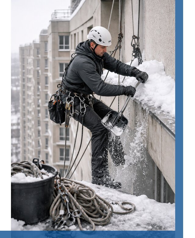 Очистка карнизов от снега в Усинске от 307 р. | ВЫСОТНИК-Снс