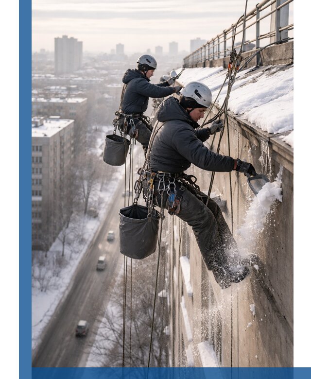 Очистка карнизов от снега в Усинске профессионально и безопасно