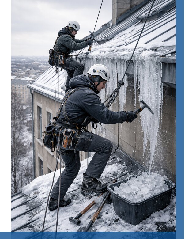 Удаление наледи с кровли в Усинске от 5631 р. | ВЫСОТНИК-Снс