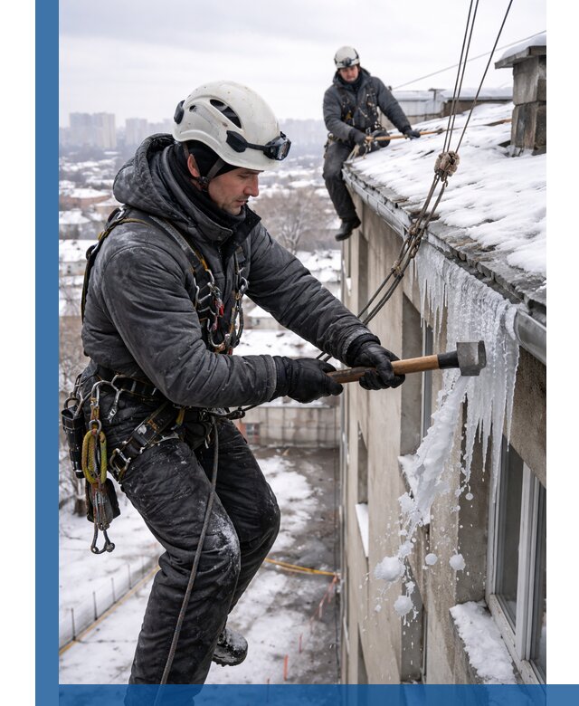 Сбивание и удаление сосулек с крыши в Усинске безопасно