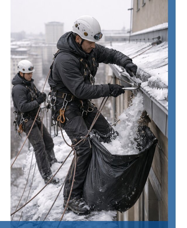 Аварийная очистка крыши в Усинске под ключ от 307 р. | ВЫСОТНИК-Снс