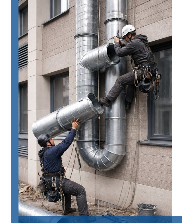 Монтаж фасадных воздуховодов в Усинске с герметизацией и крепежом