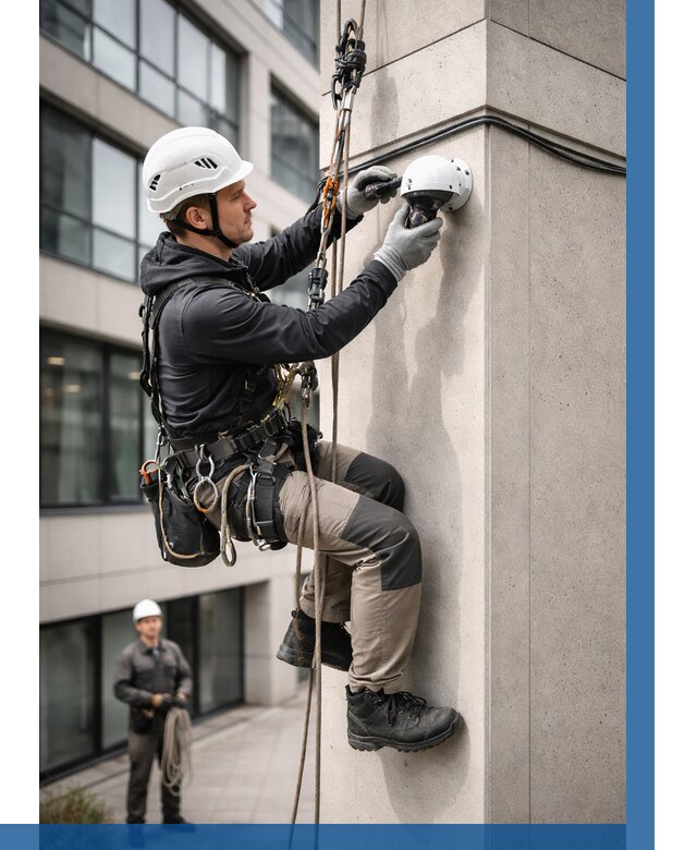 Монтаж камер видеонаблюдения на фасаде в Усинске от 8702 р.-ВЫСОТНИК-Снс