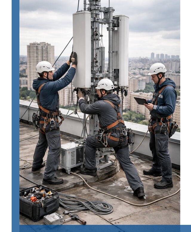 Монтаж антенн связи на крыше в Усинске с вводом в эксплуатацию