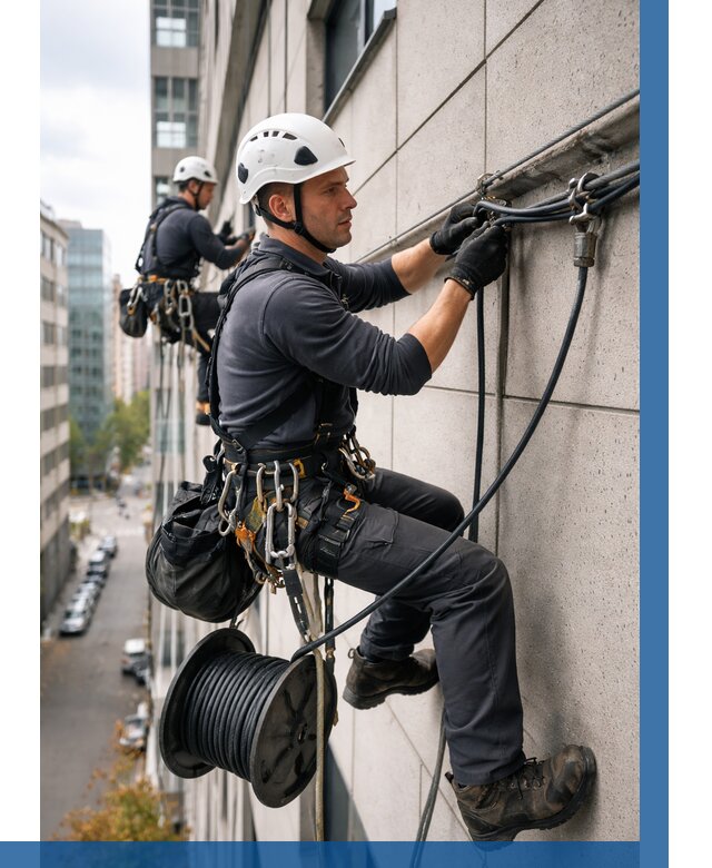 Прокладка кабеля по фасаду в Усинске от 358 р. | ВЫСОТНИК-Снс