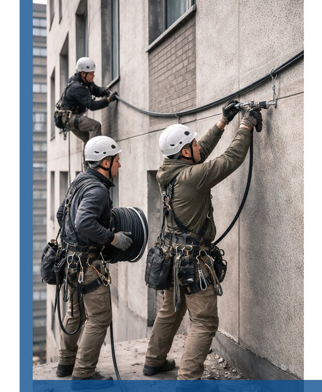 Прокладка кабеля по фасаду в Усинске, профессиональный монтаж