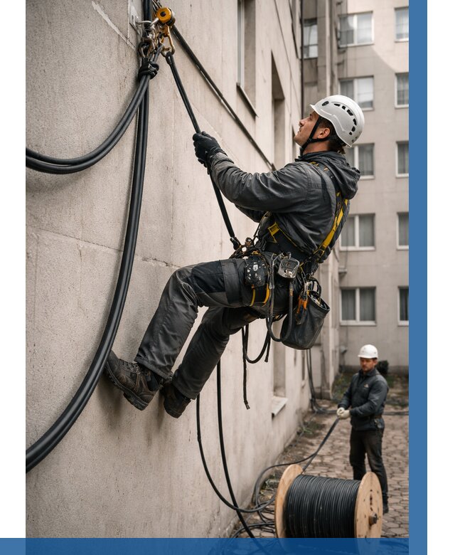 Протяжка кабеля питания на высоте в Усинске от 461 р. | ВЫСОТНИК-Снс