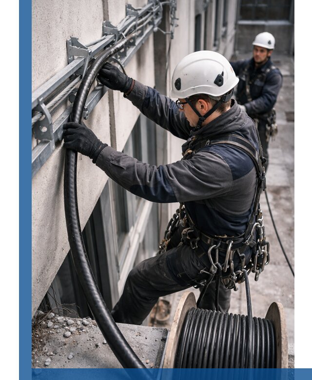 Протяжка кабеля питания на высоте в Усинске с гарантией безопасности и качества