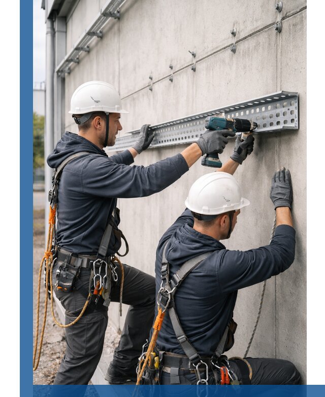 Монтаж кабельных лотков на фасаде зданий в Усинске с гарантией