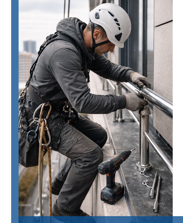 Монтаж ограждений на высоте в Усинске для зданий и конструкций