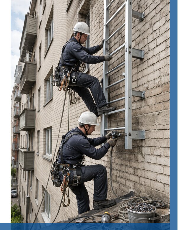 Монтаж пожарной лестницы в Усинске от 25595 р заказать у ВЫСОТНИК-Снс