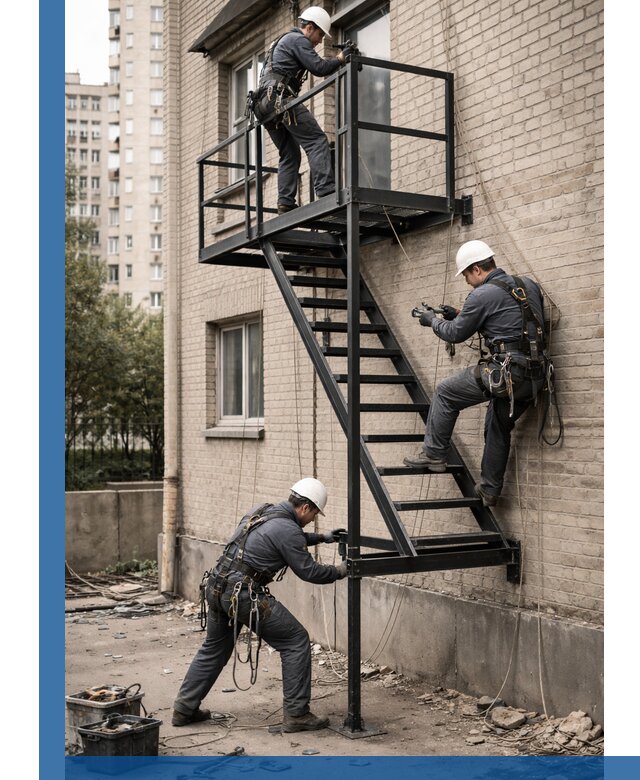 Монтаж пожарной лестницы в Усинске, установка и крепление