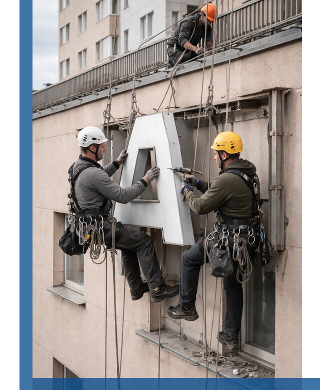 Ремонт и восстановление наружных вывесок на высоте в Усинске