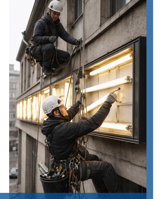 Замена ламп в вывеске в Усинске под ключ от 3583 р. | ВЫСОТНИК-Снс