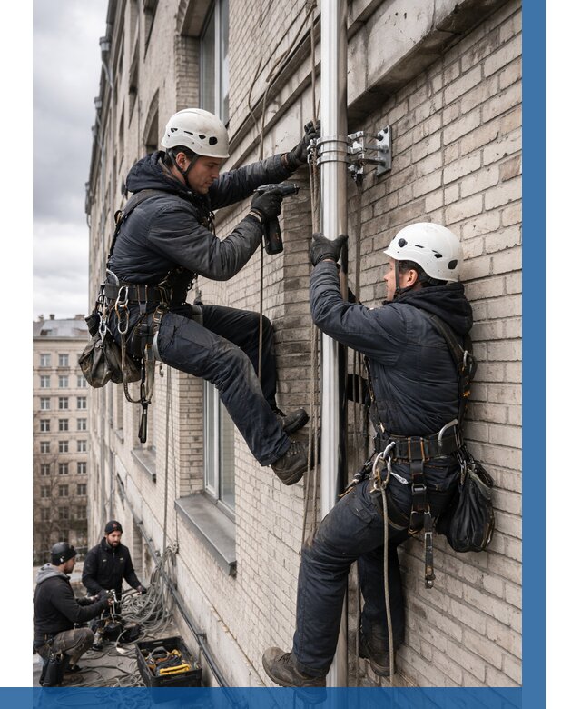 Монтаж флагштока на здании в Усинске от 6655 р. | ВЫСОТНИК-Снс