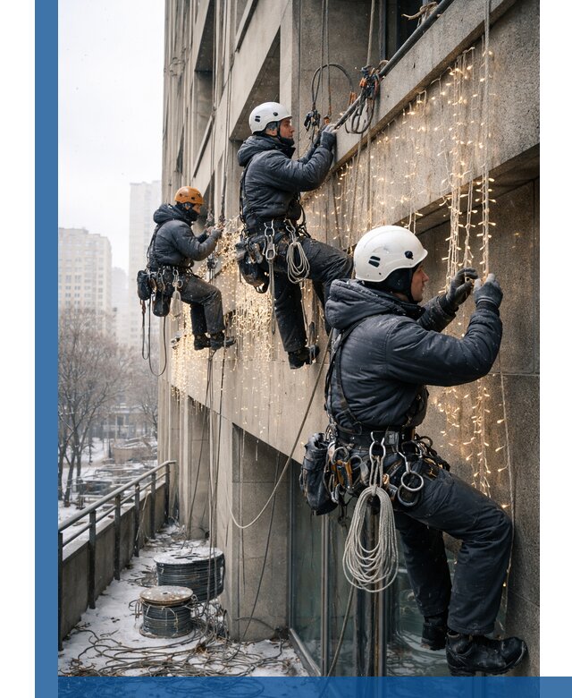 Монтаж новогодней иллюминации и украшение фасадов в Усинске