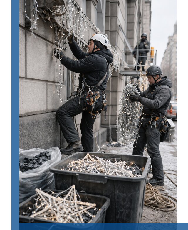 Демонтаж новогоднего оформления и гирлянд в Усинске